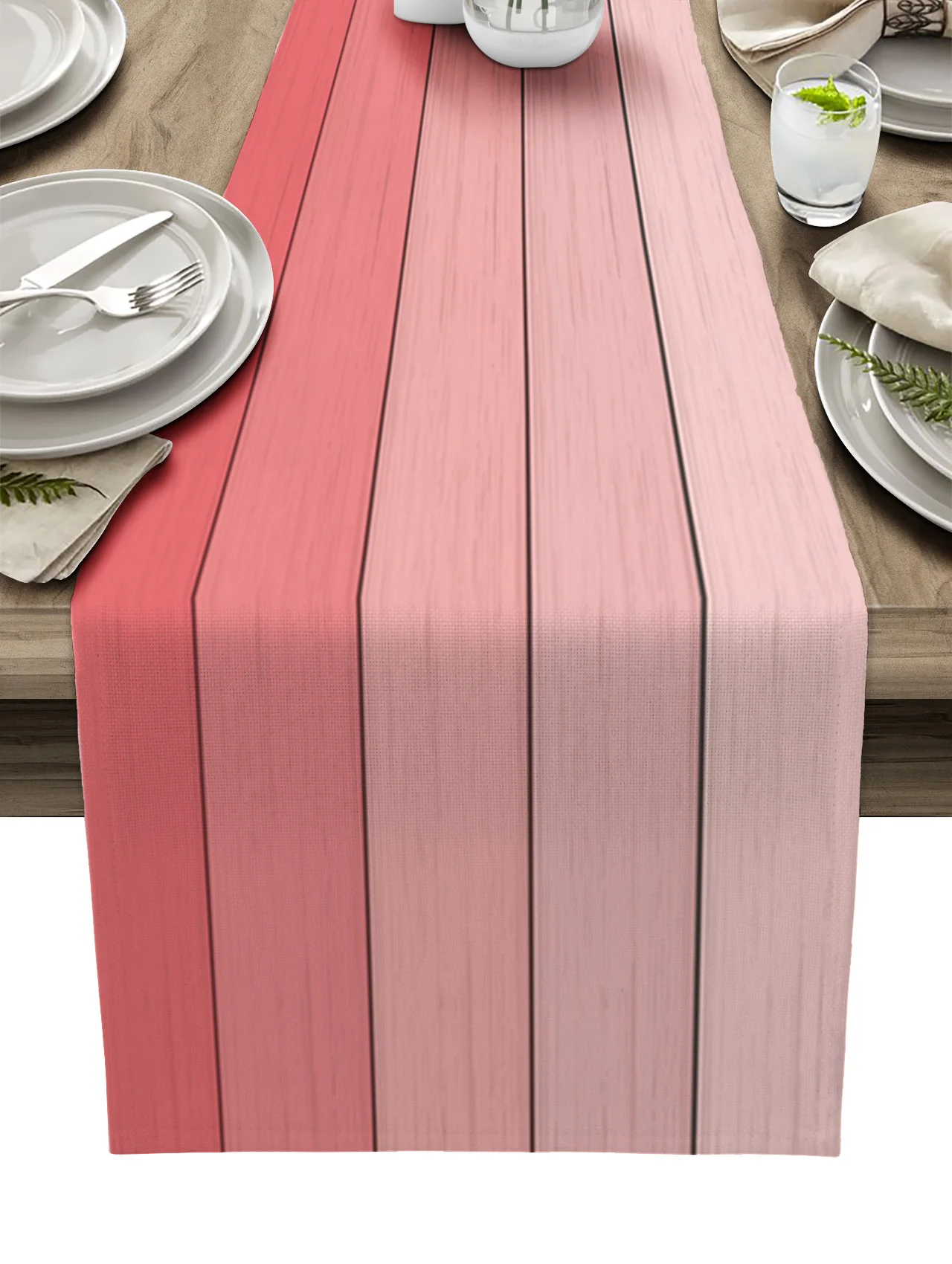 

Wood Grain Pink Gradient Linen Table Runner Kitchen Table Decoration Farmhouse Reusable Dining Tablecloth Wedding Party Decor
