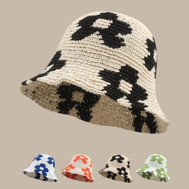 

Вязаная панама для женщин с прекрасным цветочным узором, ручное плетение, солнцезащитная панама для взрослых, жаркий день, шляпа