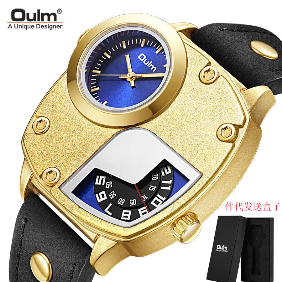 Oulm Fashion Brand Personality Double Time Zone Quartz Men's Watch Belt Gold Trend Fashion Square Men's Business Watch
Oulm Fashion Brand Personality Double Time Zone Quartz Men's Watch Belt Gold Trend Fashion Square Men's Business Watch