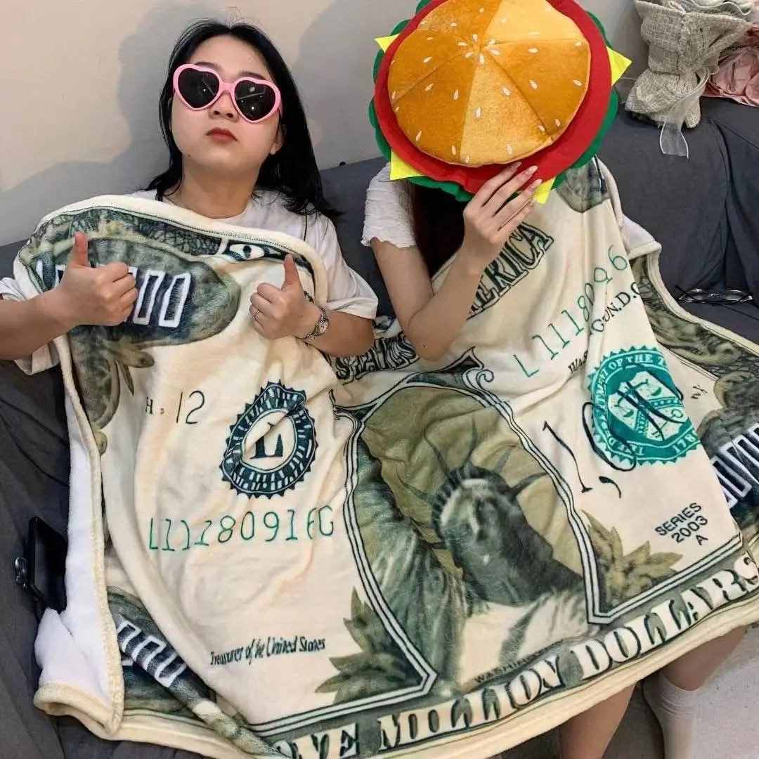 

Million Dollar Blanket Dollar Bill Cover Blanket Flannel Shawl Blanket Creative Funny Gift Air-Conditioned Room