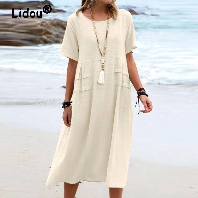 Women's Clothing 2023 Summer Vintage Oversized Short Sleeve Beach Midi Dress Casual Solid Round Neck Cotton Linen Dresses Robe
Women's Clothing 2023 Summer Vintage Oversized Short Sleeve Beach Midi Dress Casual Solid Round Neck Cotton Linen Dresses Robe