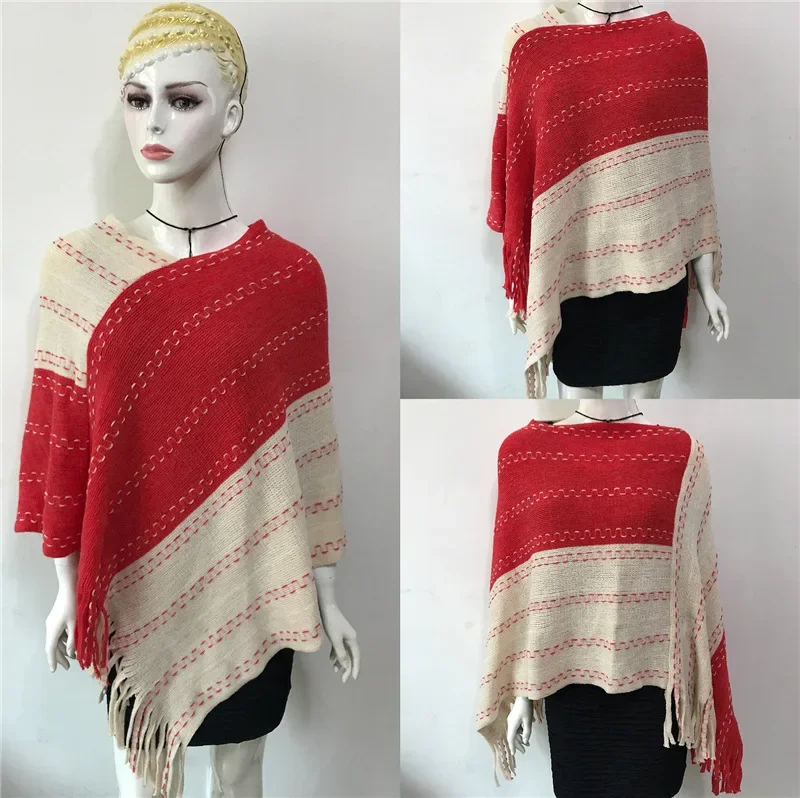 2024 Spring Autumn Color Matching Tassel Knitted Shawl Women New Warm Imitation Cashmere Pullover Cloak Sunscreen Red
2024 Spring Autumn Color Matching Tassel Knitted Shawl Women New Warm Imitation Cashmere Pullover Cloak Sunscreen Red