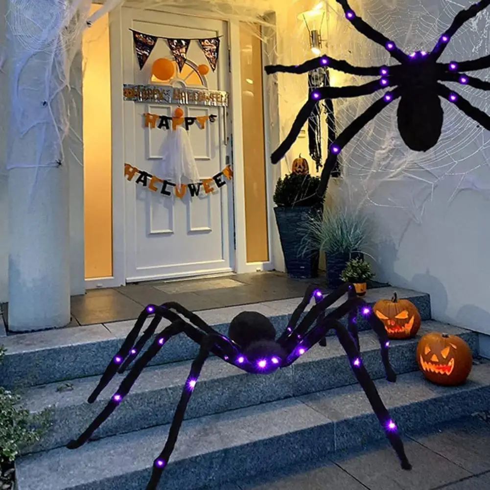 

Halloween Decoration Plush Spider Ornament Spooky Spider Led Light Decoration Realistic Glowing Halloween Ornament with Trick