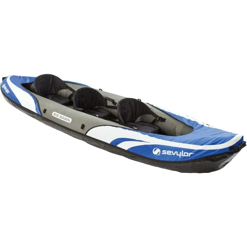 

Inflatable Pvc Boat 3-Person Inflatable Kayak With Adjustable Seats & Carry Handles Boating Kayaking Water Sports Entertainment