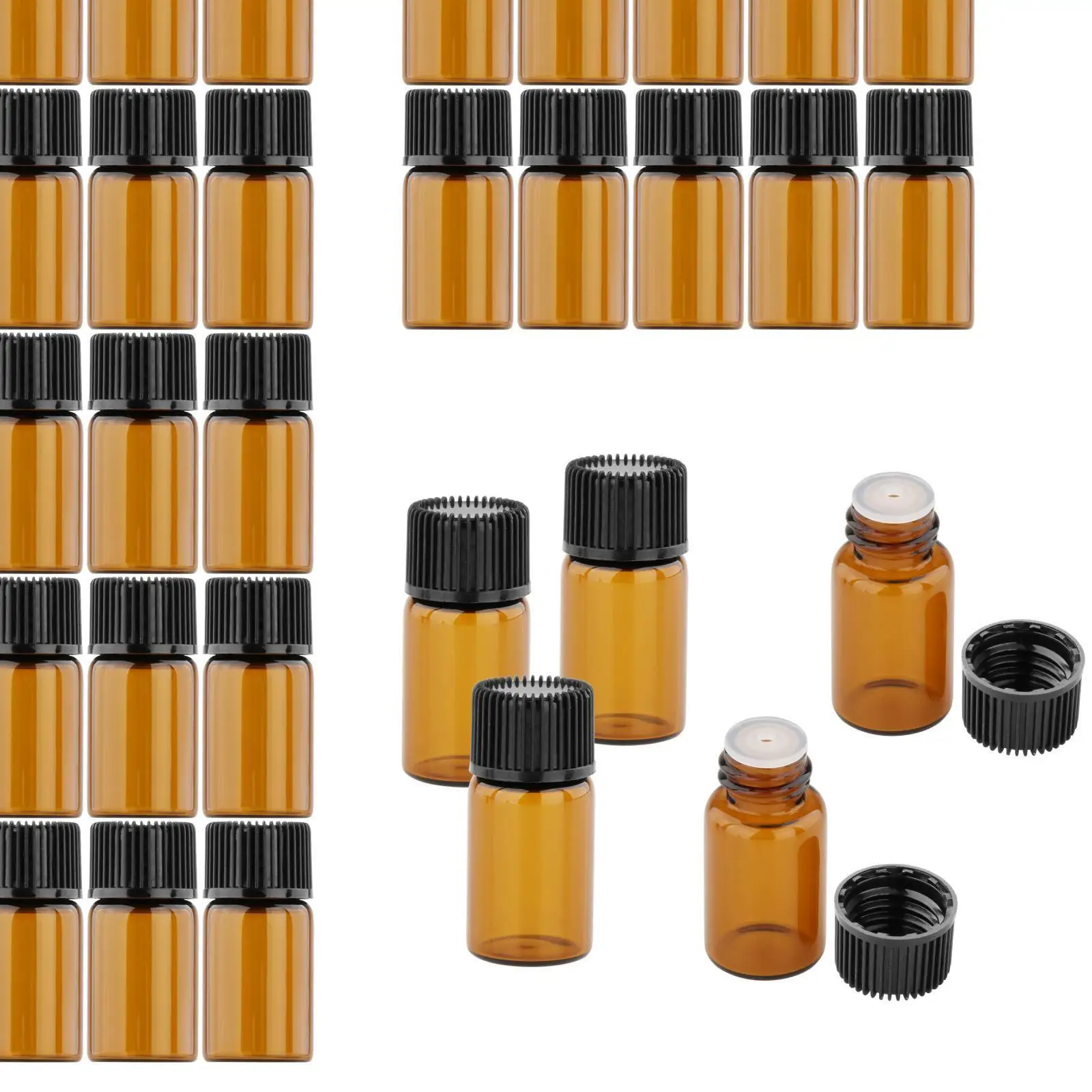 

50x Amber Mini Glass Bottle for Aromatherapy middle hole plug 2ml