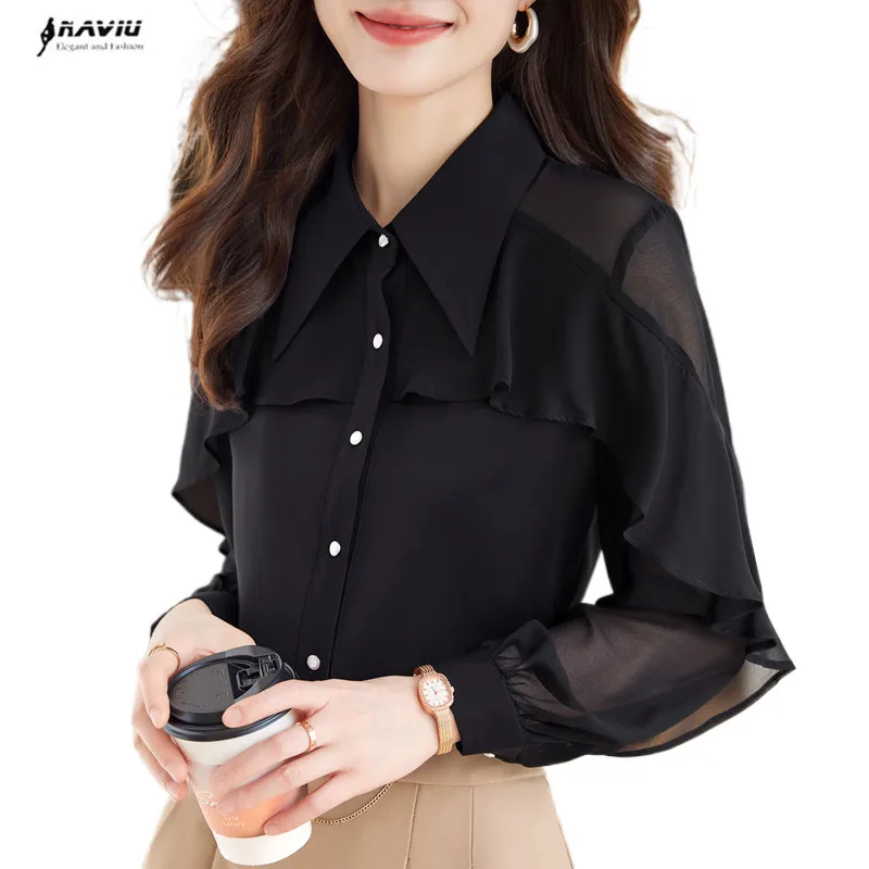 NAVIU Black Chiffon Shirt Women Long Sleeve 2023 Autumn New Ruffles Design High End Fashion Temeprament Formal Tops White
NAVIU Black Chiffon Shirt Women Long Sleeve 2023 Autumn New Ruffles Design High End Fashion Temeprament Formal Tops White