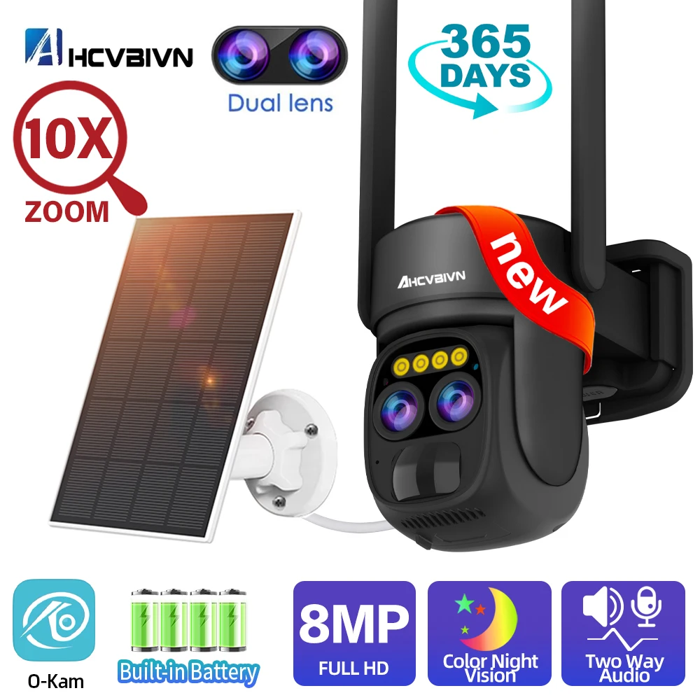 8MP Dual Lens Solar Panel PTZ Camera Wifi Outdoor 10X Zoom PIR Detection Color Night Vision Security Protection Built in Battery
8MP Dual Lens Solar Panel PTZ Camera Wifi Outdoor 10X Zoom PIR Detection Color Night Vision Security Protection Built in Battery