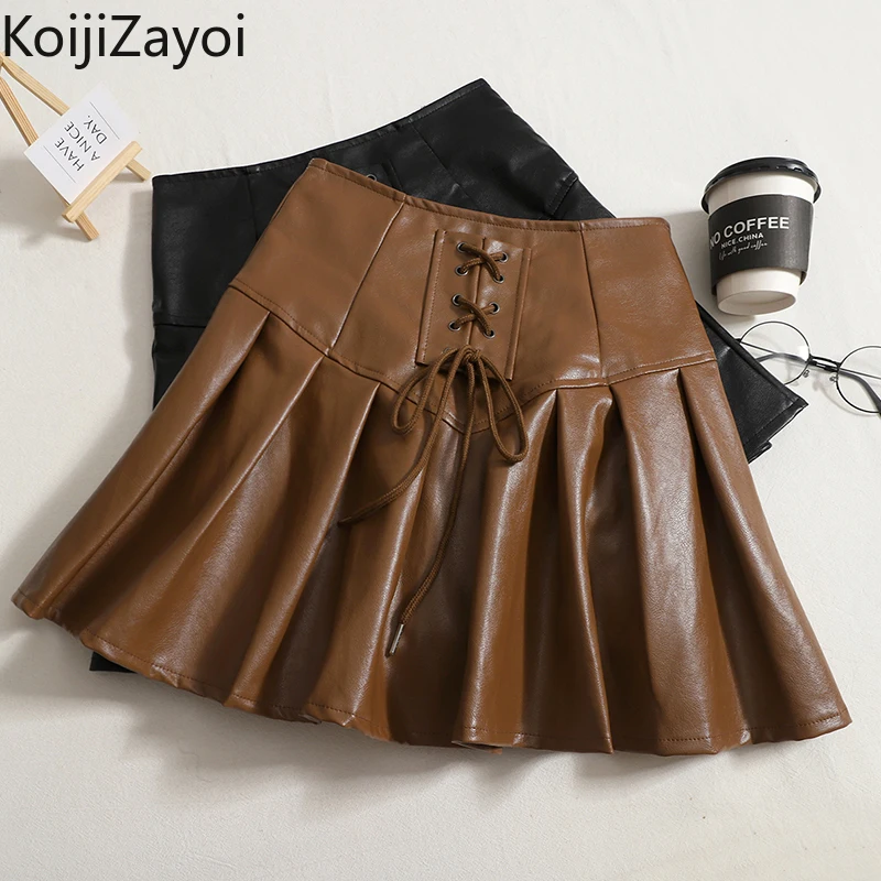 Koijizayoi PU Leather Women Pleated Mini Short Skirt 2022 Lace Up High Waist Autumn Winter Fashion Skirts Korean Bottom Faldas
Koijizayoi PU Leather Women Pleated Mini Short Skirt 2022 Lace Up High Waist Autumn Winter Fashion Skirts Korean Bottom Faldas