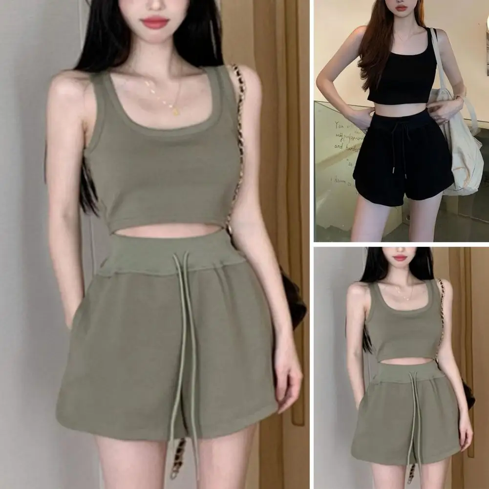 1 Set Casual Women Top Shorts Sleeveless Drawstring Two Piece Set Solid Color Women Summer Tracksuit Outfit Sportswear
1 Set Casual Women Top Shorts Sleeveless Drawstring Two Piece Set Solid Color Women Summer Tracksuit Outfit Sportswear