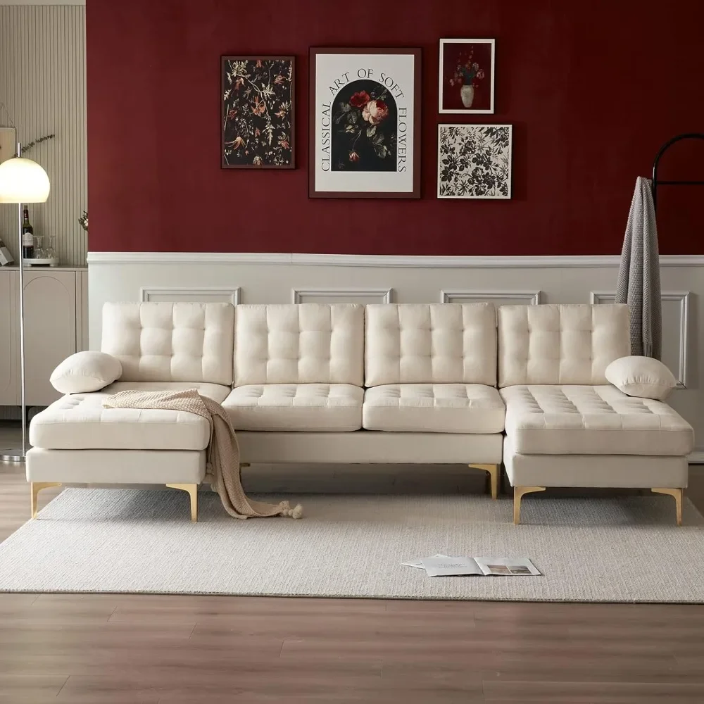 Convertible Sectional Sofa Couch with Double Chaises, Creamy-White, Linen Fabric Upholstered, 110" U-Shape Sofa Couch
Convertible Sectional Sofa Couch with Double Chaises, Creamy-White, Linen Fabric Upholstered, 110" U-Shape Sofa Couch
