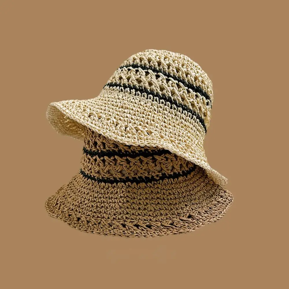 

2024 Womens Straw Hats crochet hat bucket hat UV Protection Sun Visor stripe Fisherman's Visors Ladies hat Women Summer hat Cap