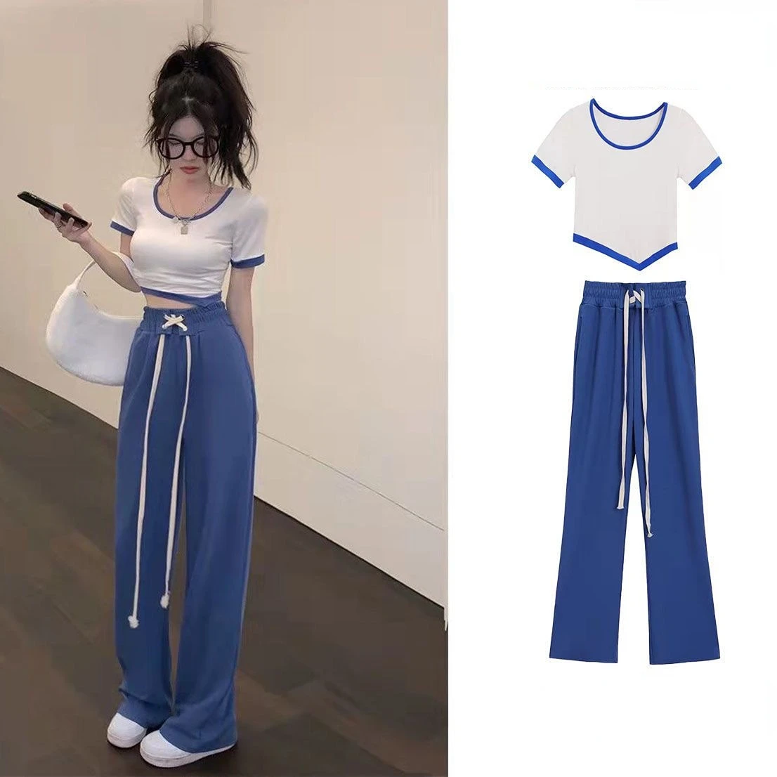 Женский костюм из двух предметов, тонкая Повседневная футболка с коротким рукавом и широкими штанинами, с высокой талией, Y2K, лето 2023
Женский костюм из двух предметов, тонкая Повседневная футболка с коротким рукавом и широкими штанинами, с высокой талией, Y2K, лето 2023