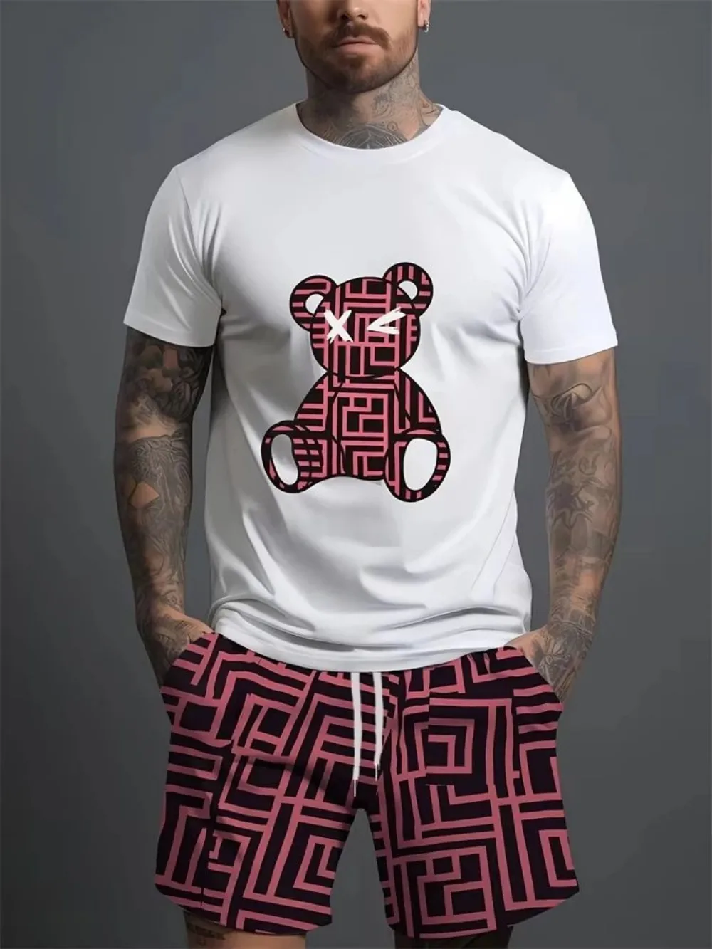 جديد 2025 الرجال اليومية مجموعة عادية في الهواء الطلق الرجال عادية شورتات للبحر الاتجاه الحضري الدب طباعة الرجال قصيرة الأكمام تي شيرت Lightwe جديد 2025 الرجال اليومية مجموعة عادية في الهواء الطلق الرجال عادية شورتات للبحر الاتجاه الحضري الدب طباعة الرجال قصيرة الأكمام تي شيرت Lightwe