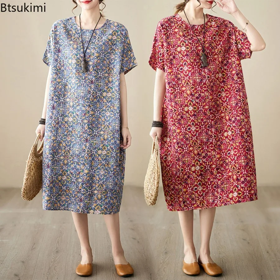 New 2024 Women's Soft Cotton Blend Print Floral Vintage Loose Summer Dress Office Lady Work Dress Fashion Women Casual Dress
New 2024 Women's Soft Cotton Blend Print Floral Vintage Loose Summer Dress Office Lady Work Dress Fashion Women Casual Dress
