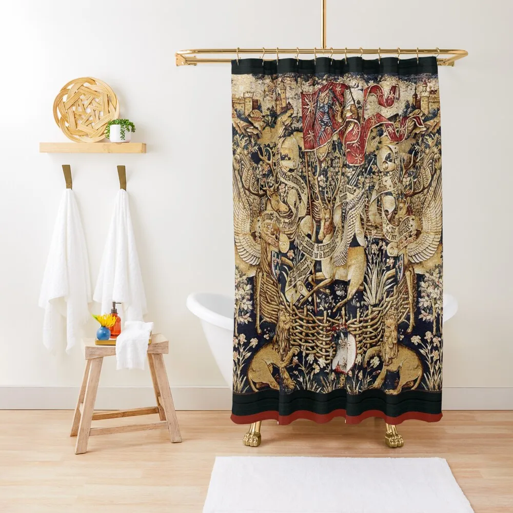 WINGED STAGS WITH LIONS,COATS OF ARMS OF BOURBON FAMILY Royal French Heraldic Tapestry With Saint Michael Flag Shower Curtain
WINGED STAGS WITH LIONS,COATS OF ARMS OF BOURBON FAMILY Royal French Heraldic Tapestry With Saint Michael Flag Shower Curtain