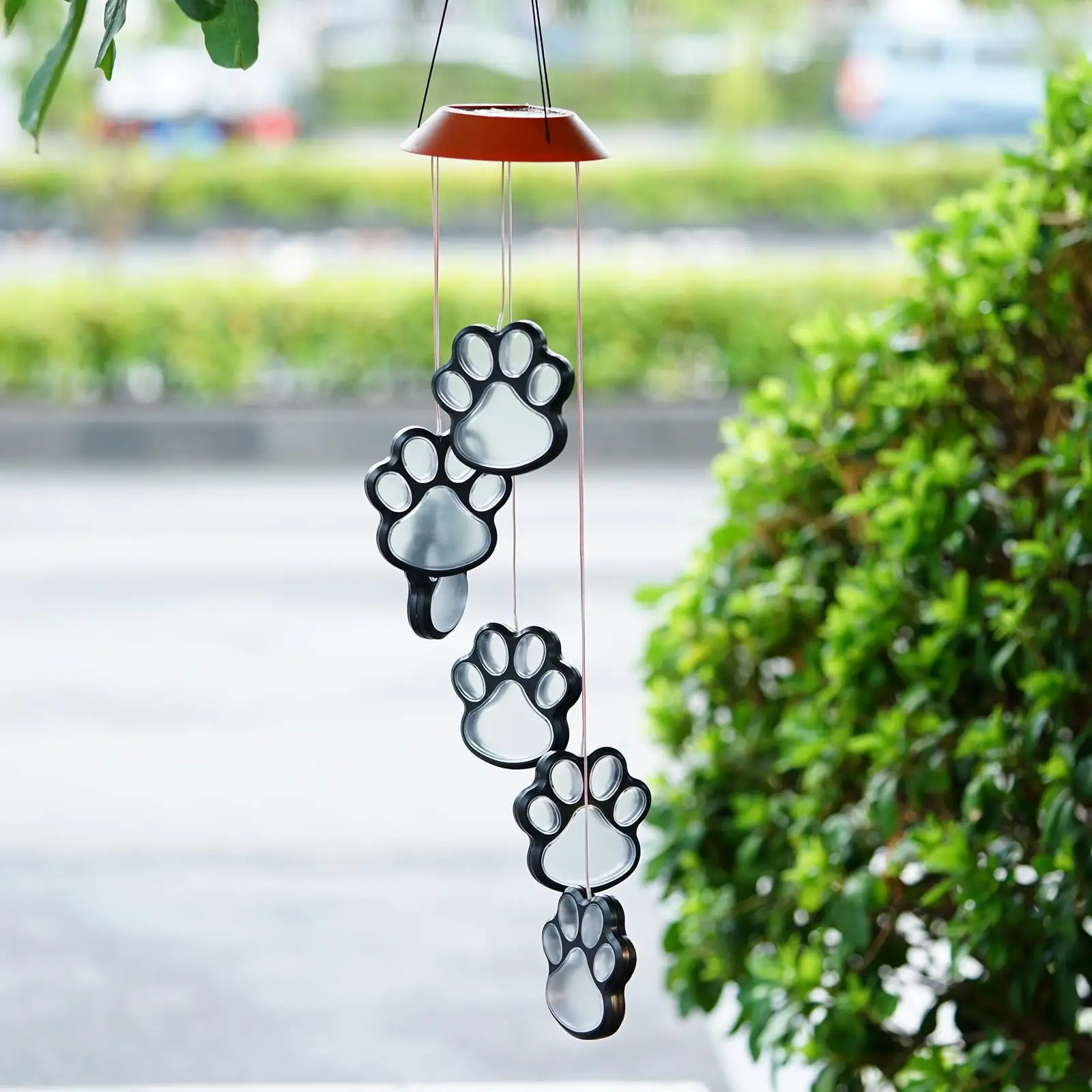 

Solar LED Wind Chimes Lights Dogs Cat Six Outdoor Pet Waterproof Color Decor Pawprint Yard Patio Changing Remembrance Balco E0C8