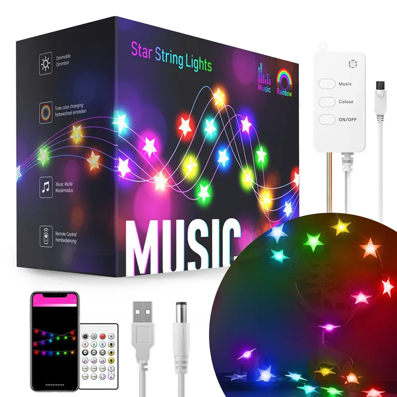 LED Star Light String Smart APP Music Rhythm RGB Dimming Fairy Garland Christmas Wedding Outdoor Garden Decoration Festoon Light
LED Star Light String Smart APP Music Rhythm RGB Dimming Fairy Garland Christmas Wedding Outdoor Garden Decoration Festoon Light