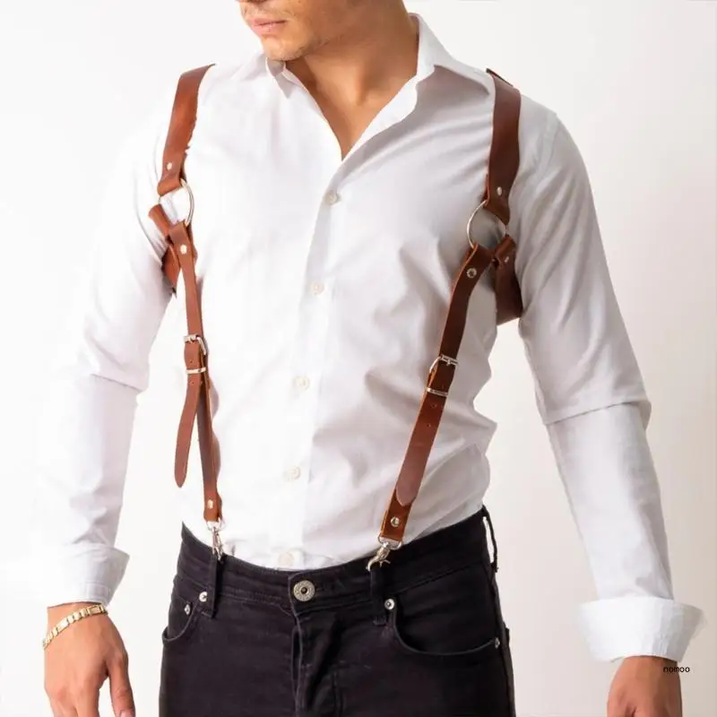 Uyee punk moda pu suspensórios de couro para homens camisa calças fivela cintos ajustáveis correias colete cintas arnês rave fetiche Uyee punk moda pu suspensórios de couro para homens camisa calças fivela cintos ajustáveis correias colete cintas arnês rave fetiche