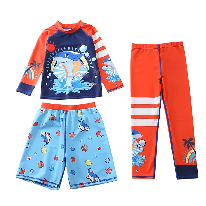 

HappyFlute Summer Vacation Three-Piece Set Children's Five Quarter Pants With Long Sleeve Sun Protection Beach Swimsuit