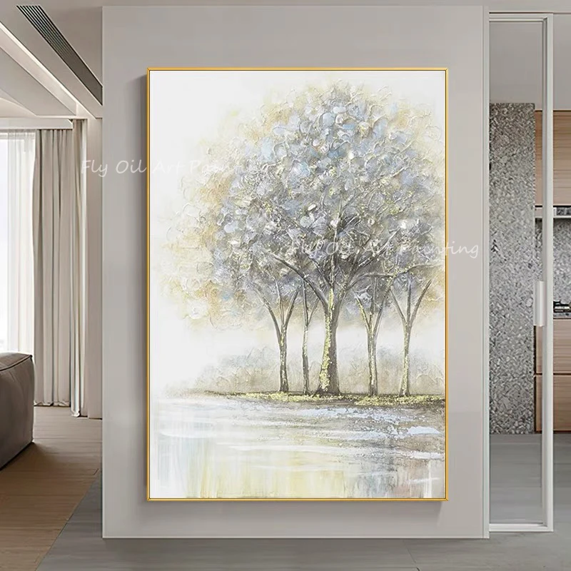 

Abstract 100% Hand Painted tree forest landscape picture field outside scenery oil painting texture for home living room decor