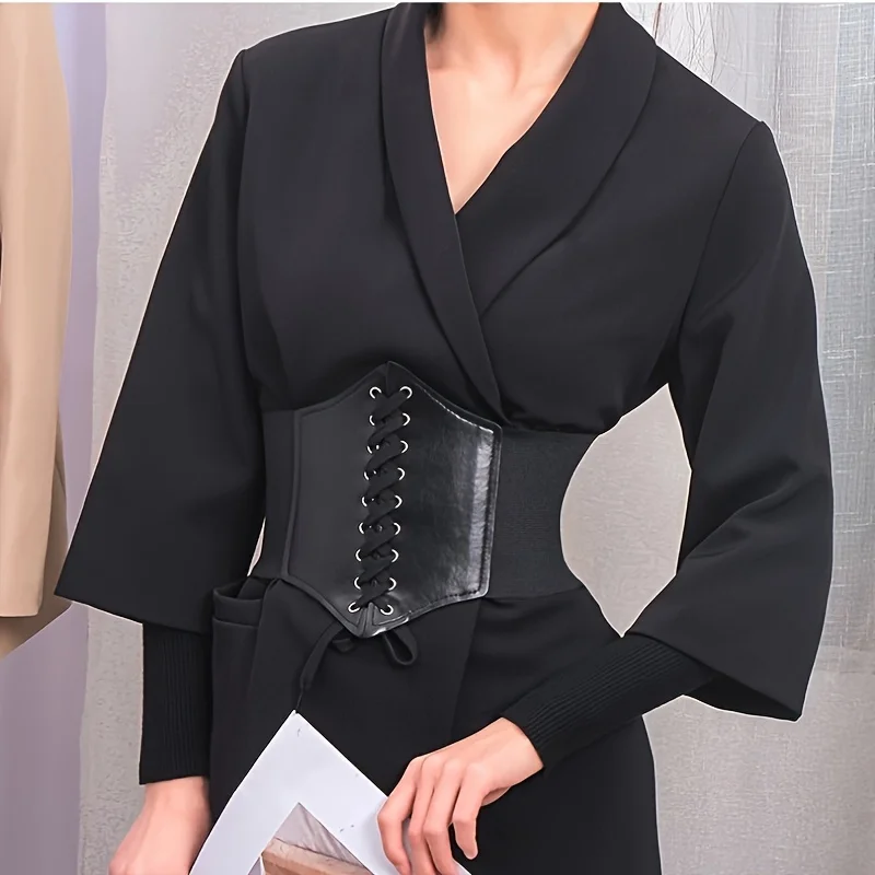 

Solid Color Corset Wide Belts Classic Lace Up Bowknot Waistband Elastic Waspie Cinch Belts Vintage Dress Coat Girdle For Women
