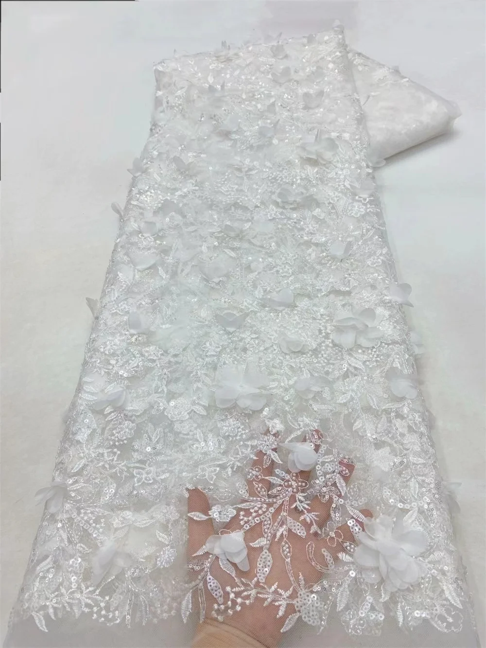 

Africa Lace Fabric 5 Yards High Quality 2024 3D Flower Fabric Beaded Lace Fabric Luxury Embroidery Evening Dresses StylisWp466-3