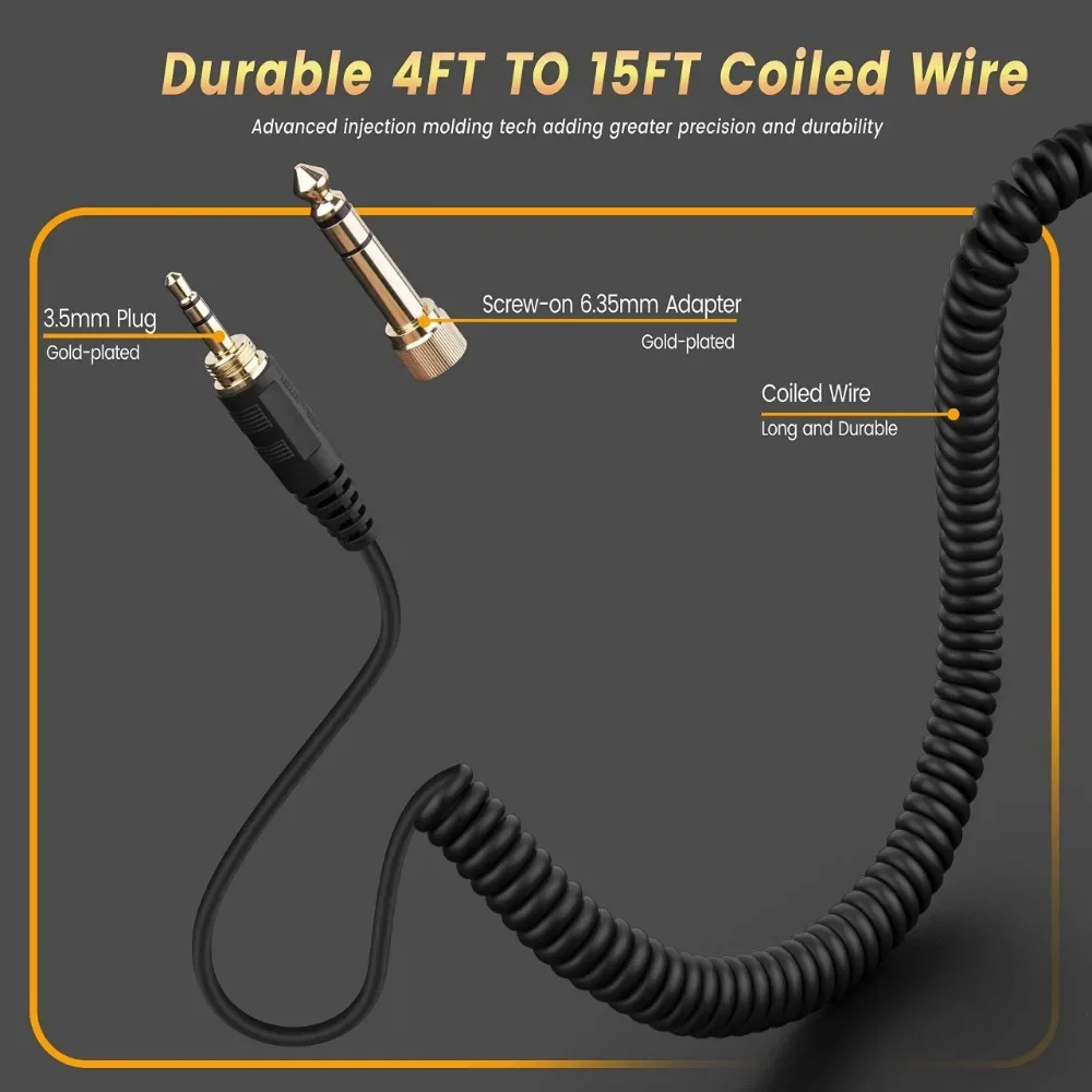 Replacement Spring Coiled 6.35mm Aux Cable Extension Cord for Rane RH-2 Headphones Replacement Spring Coiled 6.35mm Aux Cable Extension Cord for Rane RH-2 Headphones