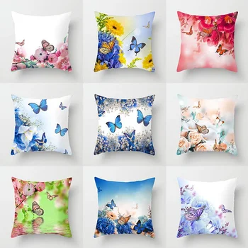 Butterfly Flowers Cushion Cover Pillow Cover for Sofa Office Waist Back Cover Home Decorative Pillowcase Decoration