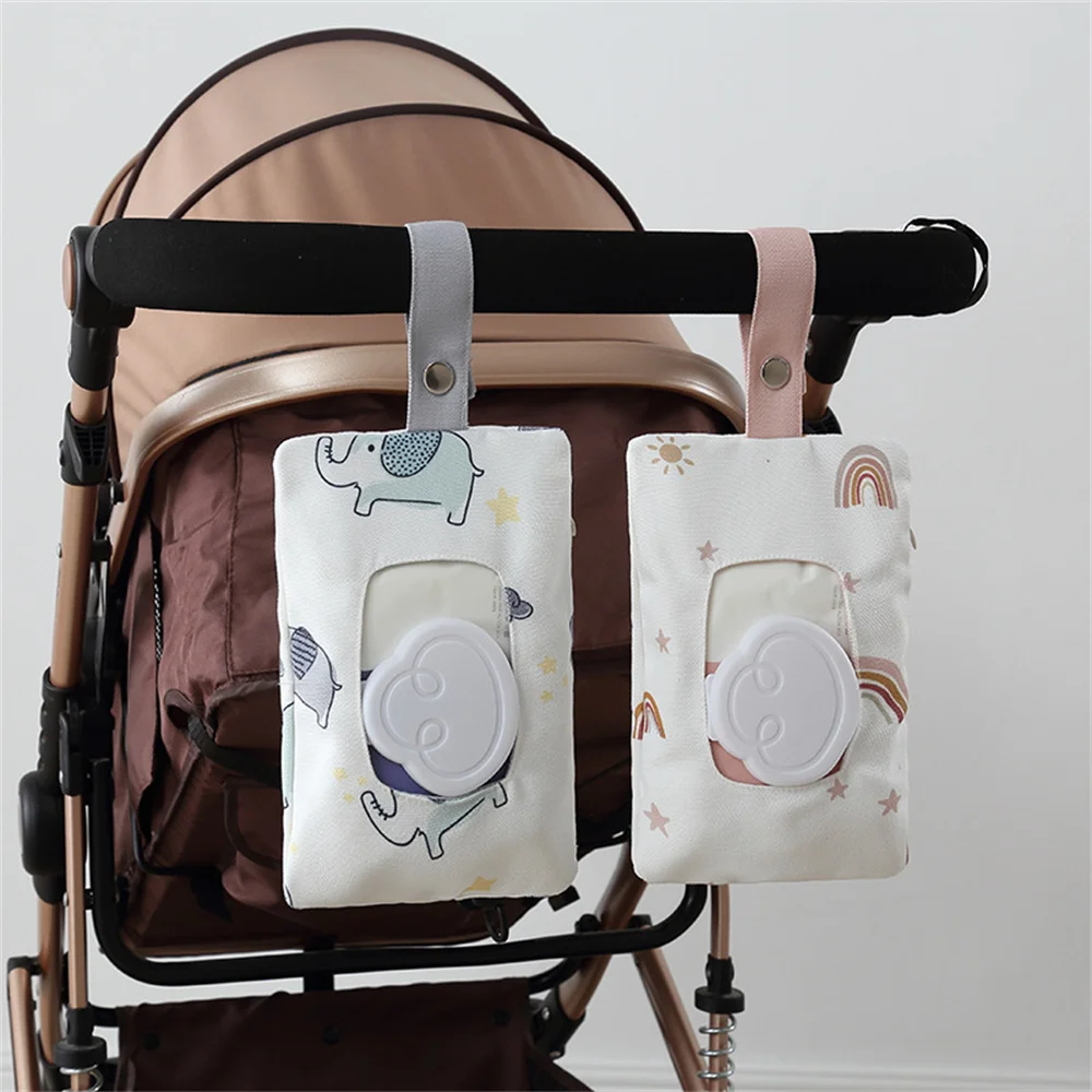 

Car Wet Tissue Case Portable Cartoon Stroller Crib Tissue Box Hanging Wipes Storage Bag for Cart Quick Drying Towel Cover Pouch