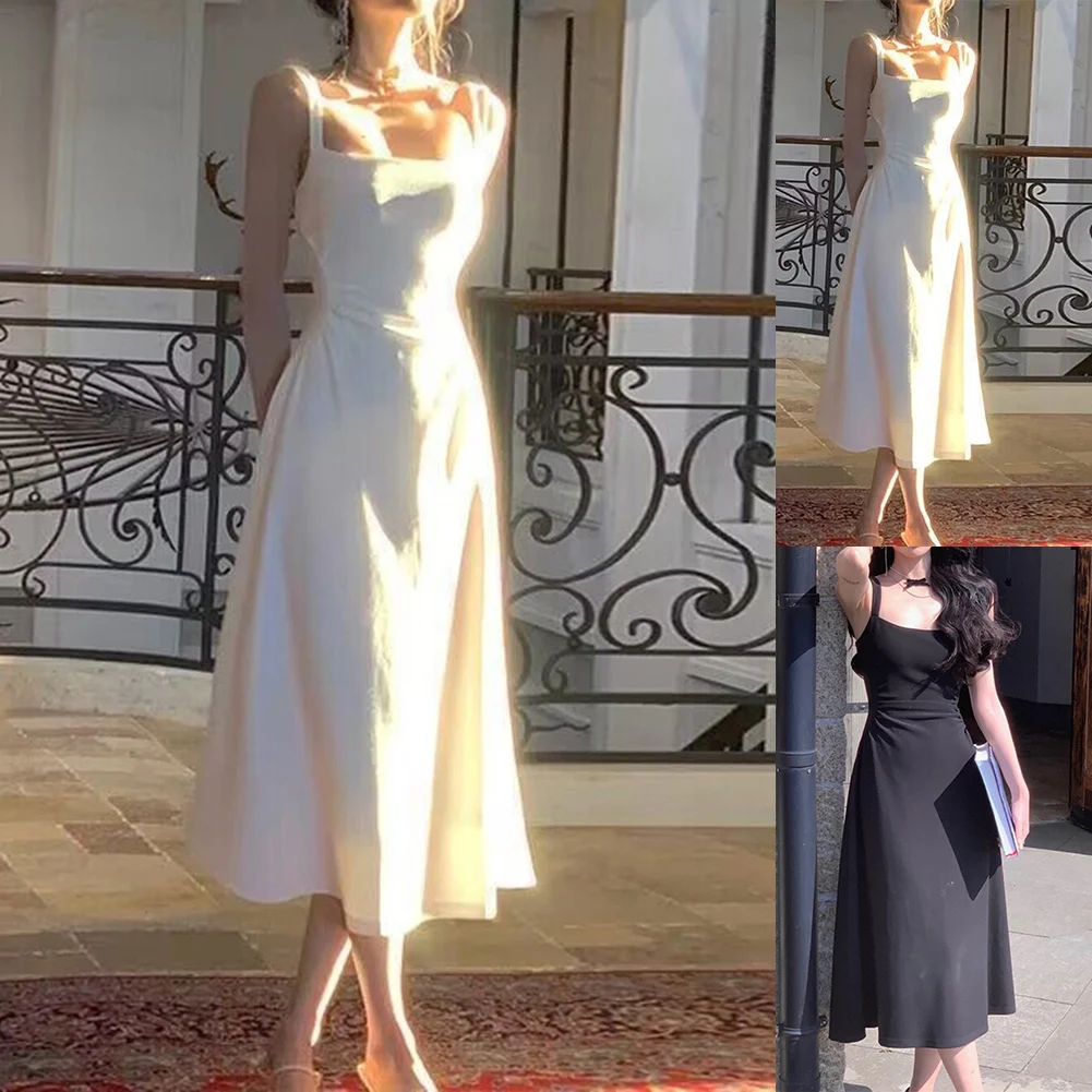 

Женское платье средней длины с воротником, элегантное квадратное ТРАПЕЦИЕВИДНОЕ длинное платье с французской талией, нишевое дизайнерское приталенное платье на бретелях
