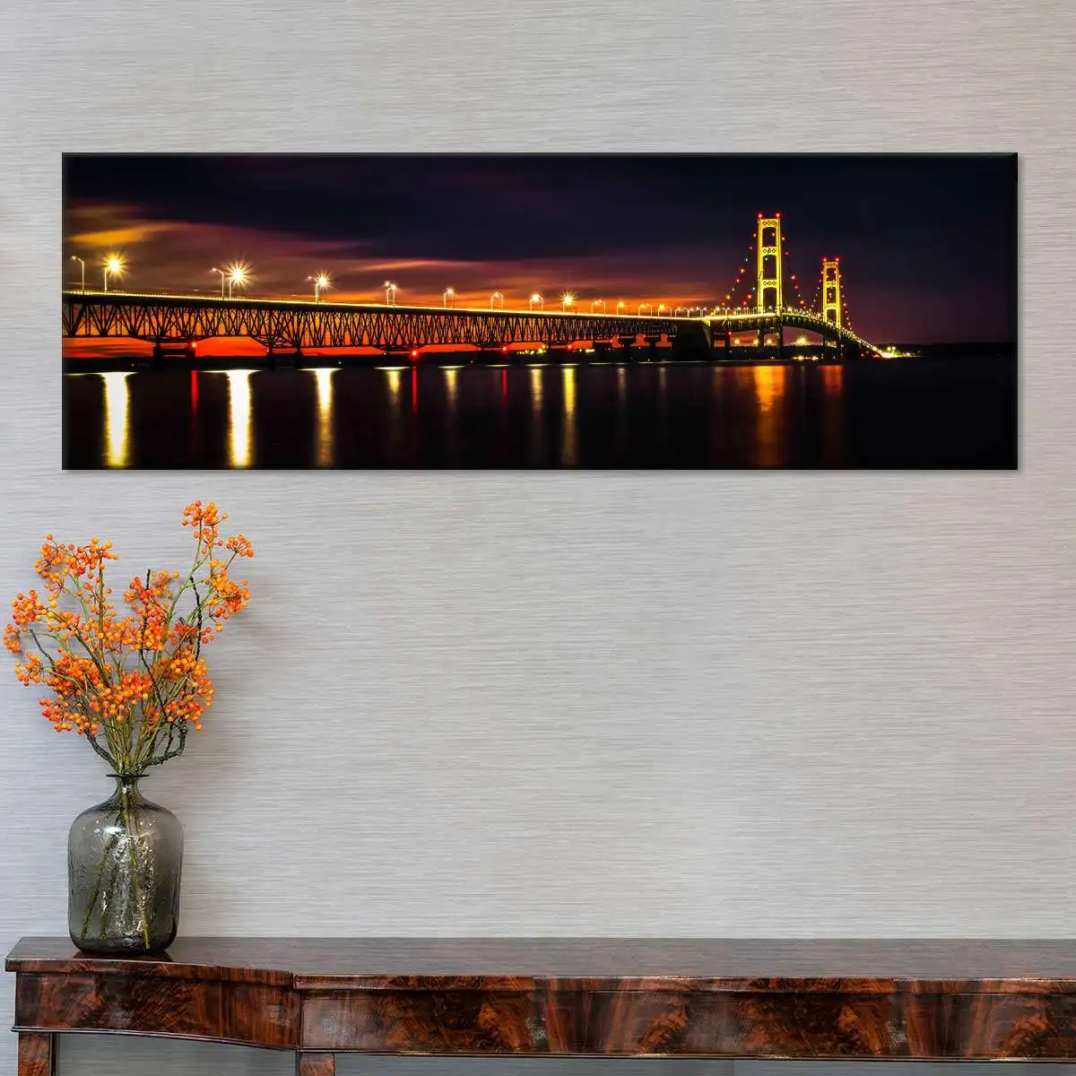 Illuminated Mackinac Bridge Canvas Print Painting Poster Home Decor Wall Art Decoration Picture For Living Room Sofa Frameless 
Illuminated Mackinac Bridge Canvas Print Painting Poster Home Decor Wall Art Decoration Picture For Living Room Sofa Frameless