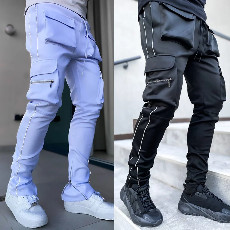 

Mens Cargo Pants Gyms Fitness Sportswear Reflective Trouser Men Casual Jogger Pant Hip Hop Streetwear Joggers Sweatpants