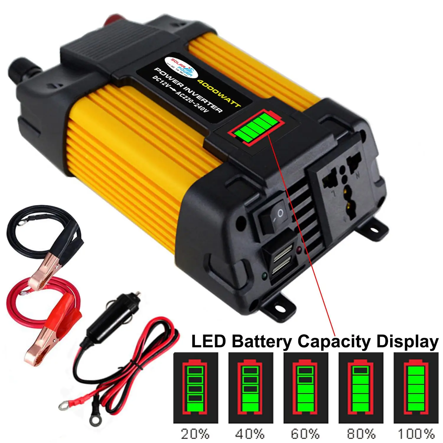 Car Switching Inverter Peak 4000W/6000W DC12V to AC110/220V Auto Voltage Converter Adapter Transformer LED Display Dual USB
Car Switching Inverter Peak 4000W/6000W DC12V to AC110/220V Auto Voltage Converter Adapter Transformer LED Display Dual USB