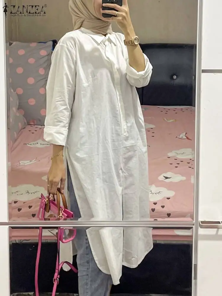 2023 женская мусульманская блузка ZANZEA с отложным воротником и длинным рукавом осенние элегантные однотонные Длинные Топы модная повседневная Рабочая Рубашка мусульманская одежда 
2023 женская мусульманская блузка ZANZEA с отложным воротником и длинным рукавом осенние элегантные однотонные Длинные Топы модная повседневная Рабочая Рубашка мусульманская одежда
