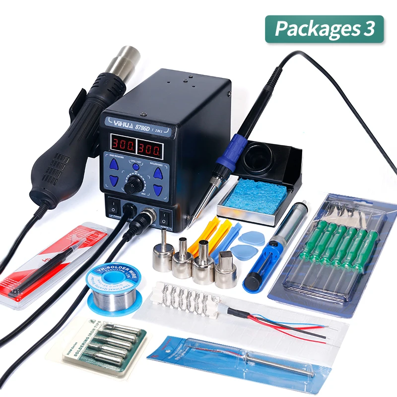 

YIHUA 8786D-I SMD Soldering Station Double Digital Display Cool Hot Air Gun Soldering Iron 2 in 1 Rework Station