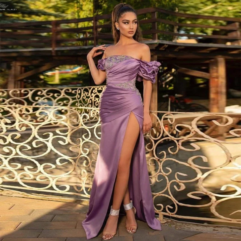 Off Shoulder Beaded Evening Dresses with Side High Split Sexy Satin Pleated Mermaid Prom Party Gowns Vestido De 2024
Off Shoulder Beaded Evening Dresses with Side High Split Sexy Satin Pleated Mermaid Prom Party Gowns Vestido De 2024