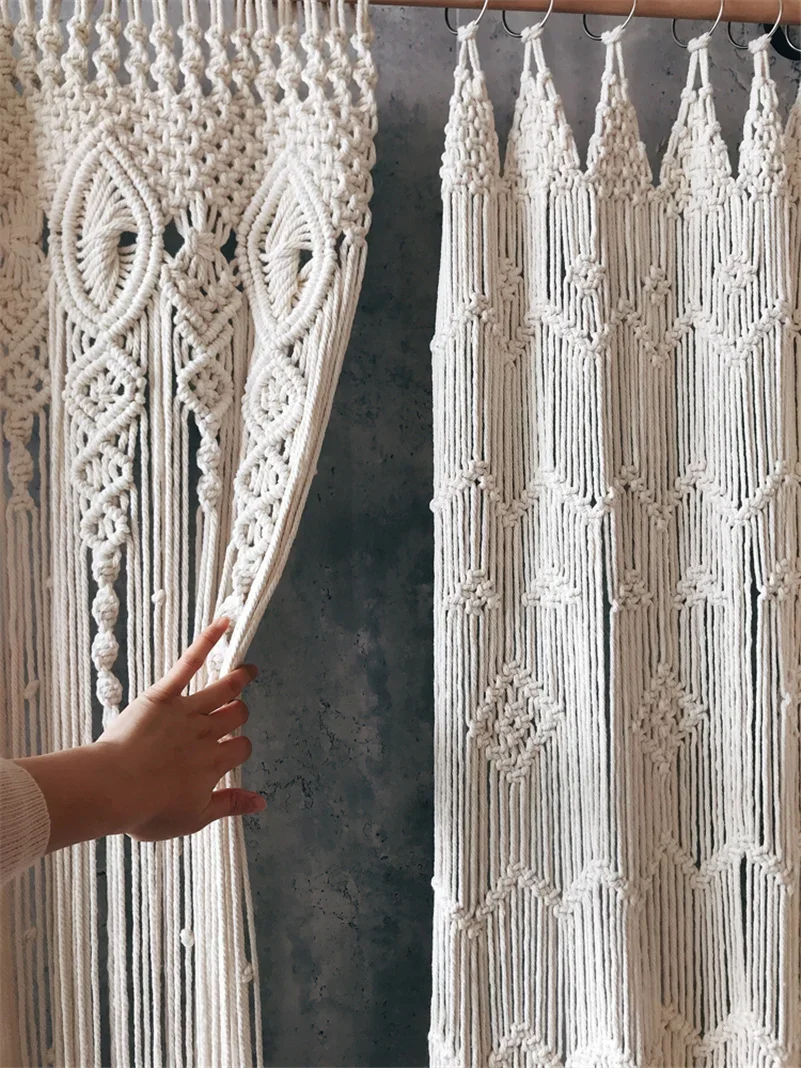 

Macrame Wall Tapestry Curtain Door Backdrop Hanging Wedding Bohemia Decoration Window Hand-woven Cotton Art