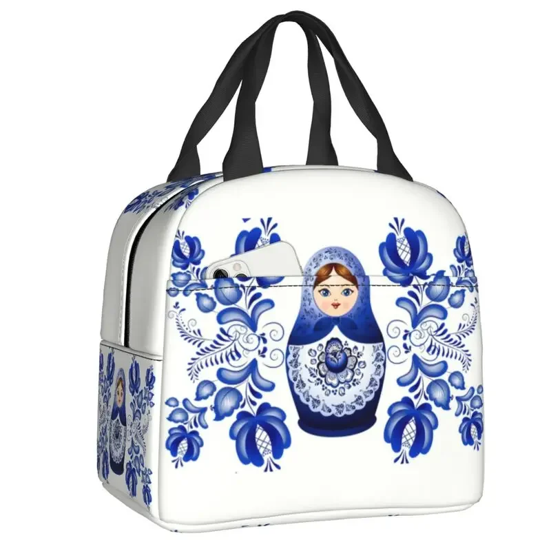 

Matryoshka Doll Russia Insulated Lunch Tote Bag for Women Russian Folk Art Portable Cooler Thermal Bento Box Kid School Children