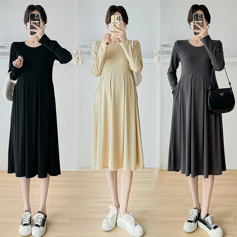 Korean Style Autumn Maternity Cotton Dress Solid Color Long Sleeve O-Neck Pregnant Woman Knit Dress Plus Size Pregnancy Clothes
Korean Style Autumn Maternity Cotton Dress Solid Color Long Sleeve O-Neck Pregnant Woman Knit Dress Plus Size Pregnancy Clothes