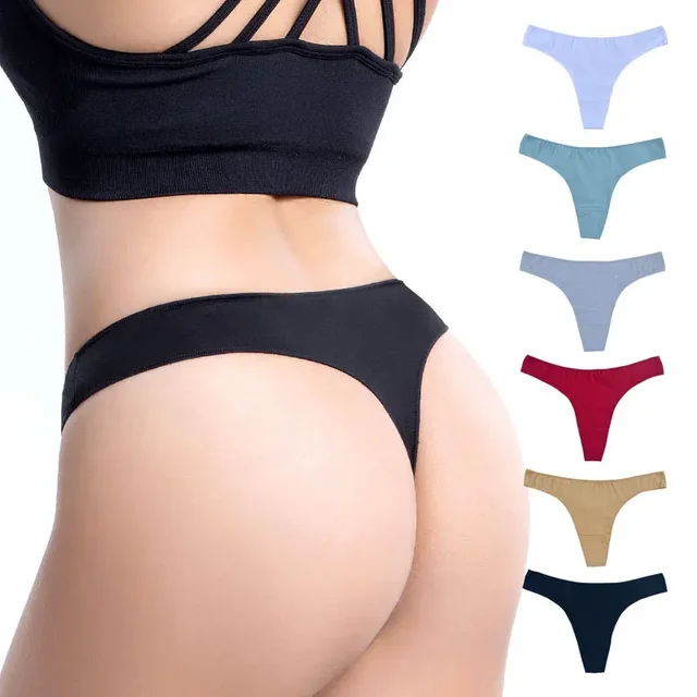 Strings de dehors en Coton pour Femme, Culottes Respirantes, Sous-Vêtements Taille Basse, Lingerie Sexy, Solide, 6 Pièces 2