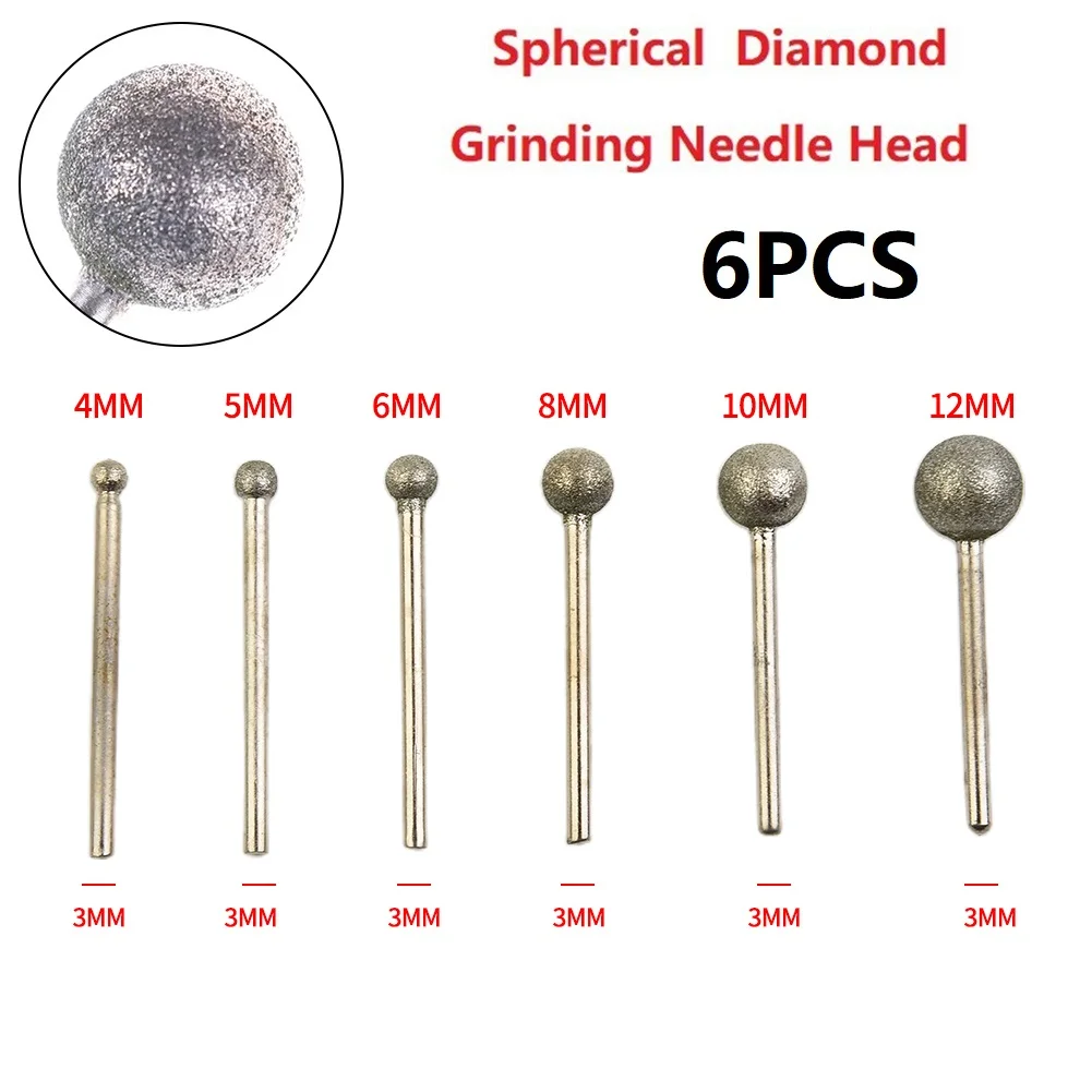 6Pcs Diamond Spherical Polishing Grinding Head Mounted Points Grinding Bit For Rotary Tools F Needle 3mm Shank 4 5 6 8 10 12mm
6Pcs Diamond Spherical Polishing Grinding Head Mounted Points Grinding Bit For Rotary Tools F Needle 3mm Shank 4 5 6 8 10 12mm