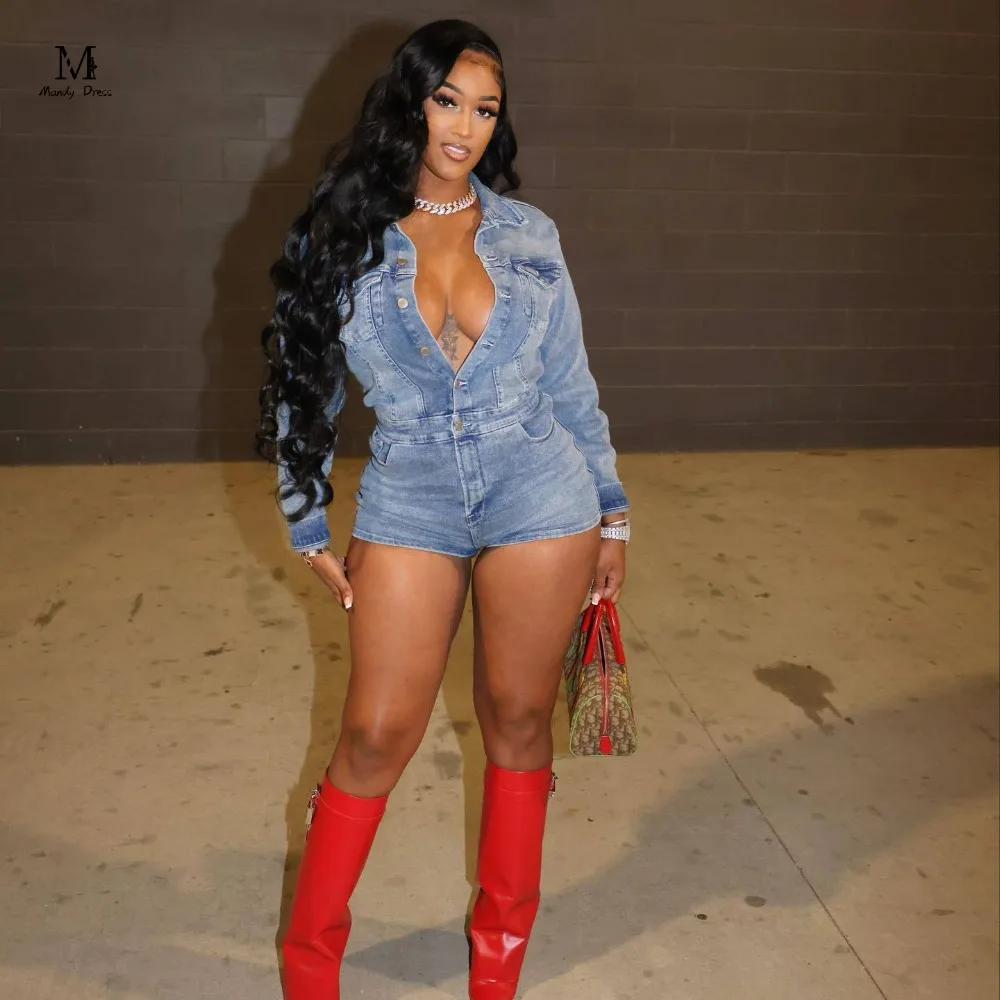 Fashion Denim Jumpsuit Women Long Sleeve Bodycon Elastic One Piece Spring Summer Street Sexy Lady Short Rompers 2024
Fashion Denim Jumpsuit Women Long Sleeve Bodycon Elastic One Piece Spring Summer Street Sexy Lady Short Rompers 2024