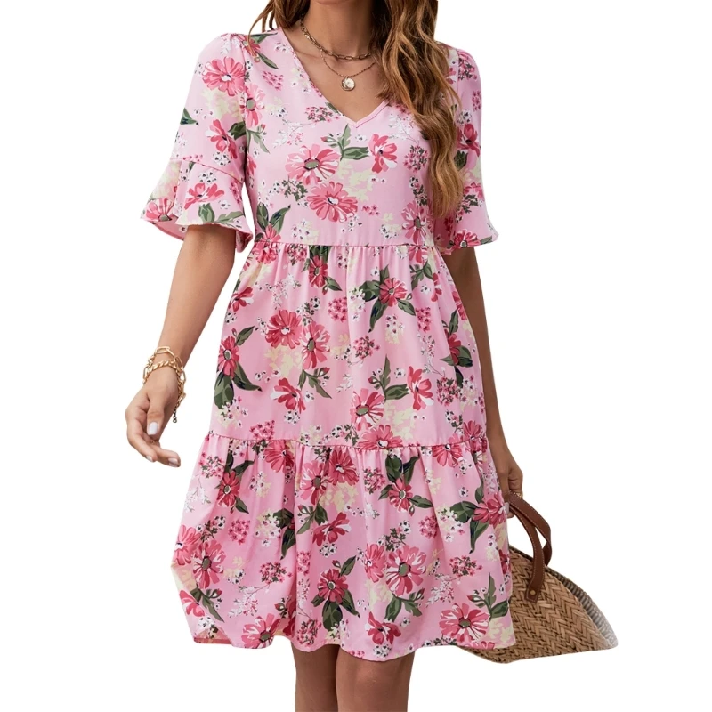 Womens Boho Flowy Short Sleeve V Neck Floral Midi Dress Swing Summer Dress Beach Wedding Guest Dresses
Womens Boho Flowy Short Sleeve V Neck Floral Midi Dress Swing Summer Dress Beach Wedding Guest Dresses