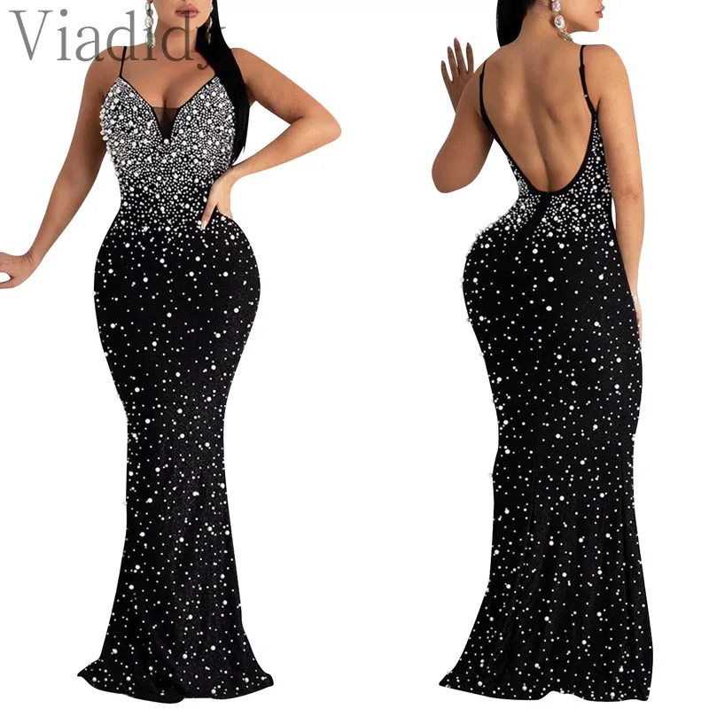 Women Sexy Spaghetti Strap Rhinestone Beading Decor High Waist Backless Party Dress
Women Sexy Spaghetti Strap Rhinestone Beading Decor High Waist Backless Party Dress