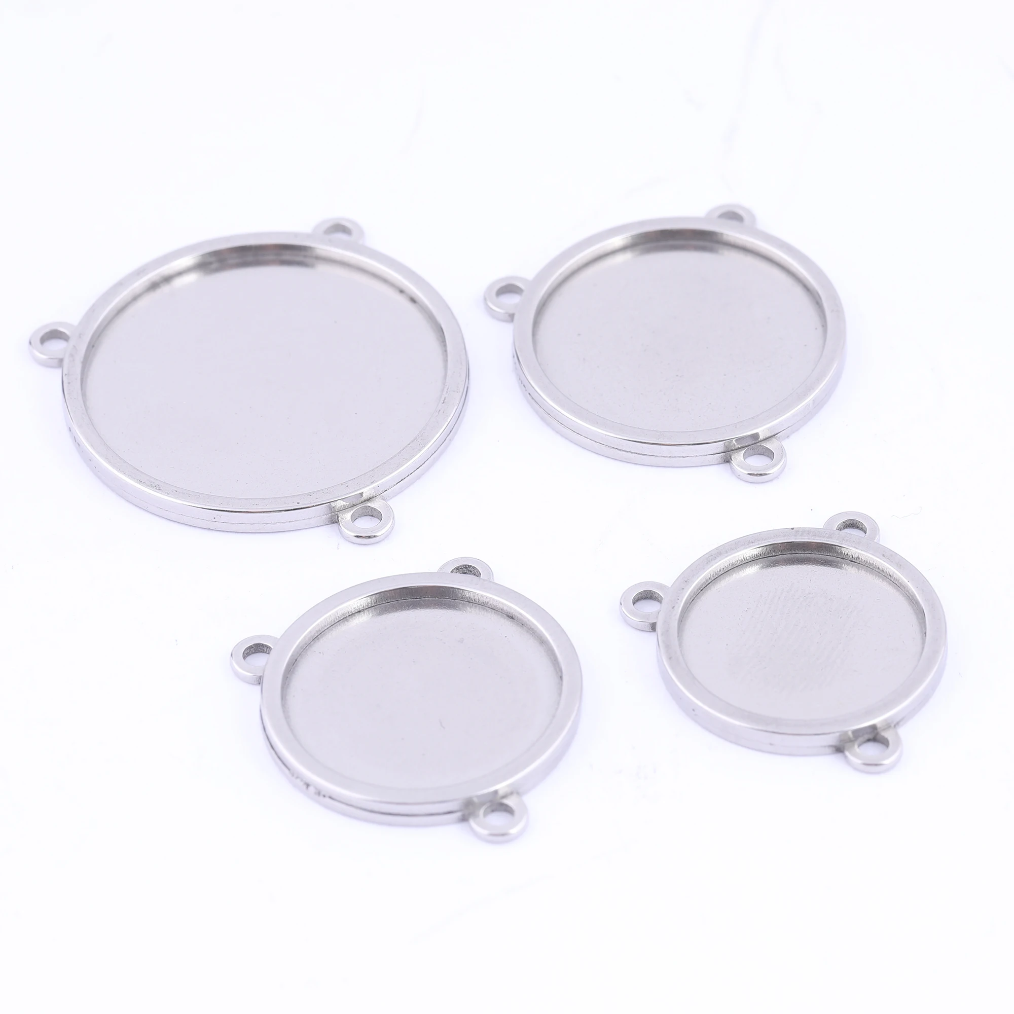 

5pcs Stainless Steel 16mm 18mm 20mm 25mm Cabochon Base Settings Diy Bezel Pendant Blanks With Three Loops For Necklace Making