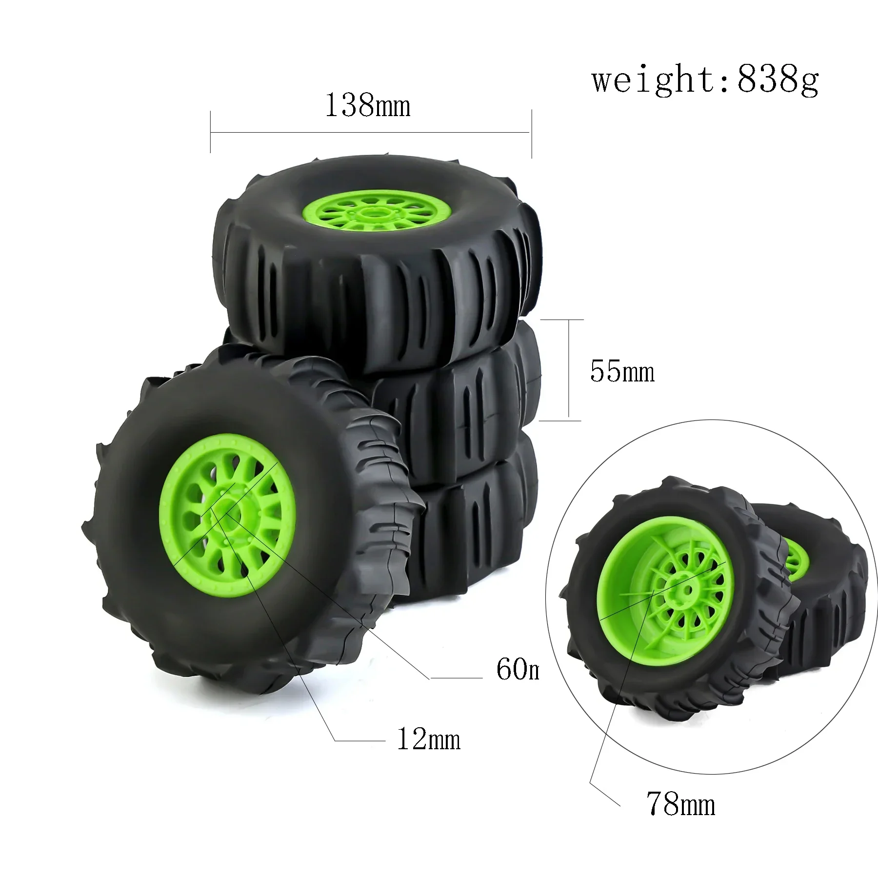 

GGRC 4Pcs 138mm 1/7 Desert Short Course Truck Sand Tire 17mm Wheel Hex for ARRMA Mojave TRAXXAS UDR Yikong DF7 FS Off-road Buggy