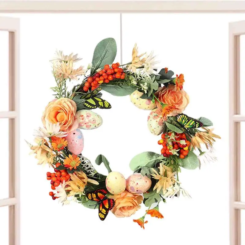 

Пасхальный венок 11,81 дюйма, Пасхальная дверная вешалка, яйца, бабочки, красные ягоды, цветочный венок, цветная Декоративная гирлянда, весенние венки для