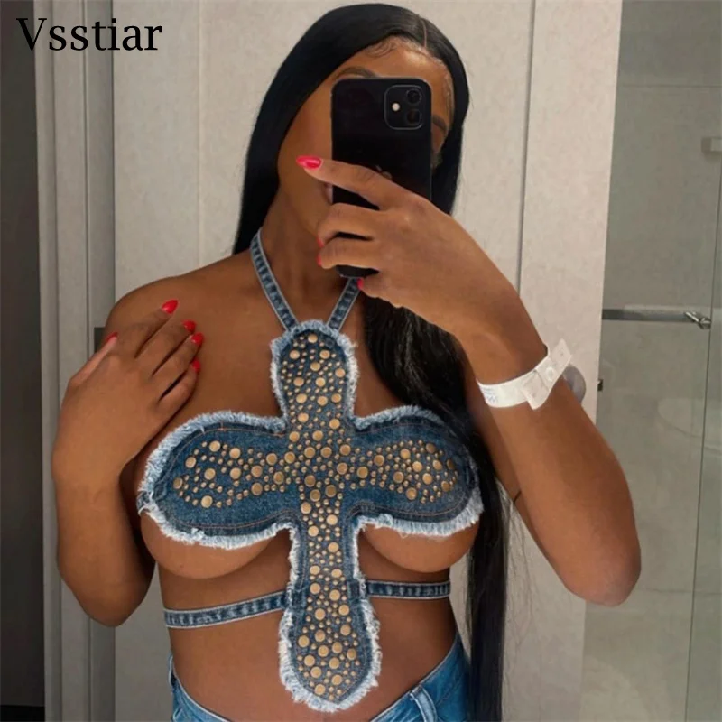 Vsstiar New Fashion Rivet Denim Women Crop Top Sexy Backless Lace Up Tassel Camis Summer Nightclub Party Tube Tanks Streetwear
Vsstiar New Fashion Rivet Denim Women Crop Top Sexy Backless Lace Up Tassel Camis Summer Nightclub Party Tube Tanks Streetwear