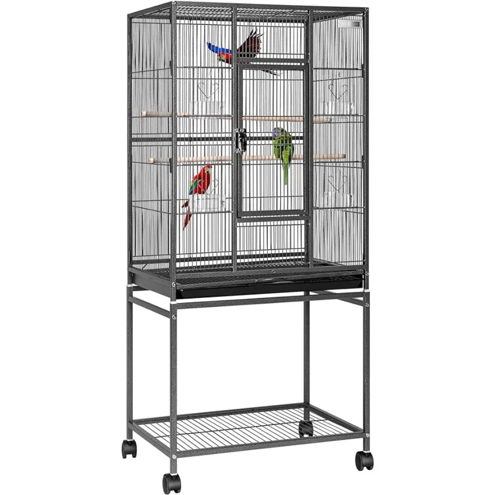 

Клетка для птиц, 54 дюйма, кованая железная большая летная клетка для птиц с длинным хвостовым кронштейном для попугаев, черная клетка для птиц