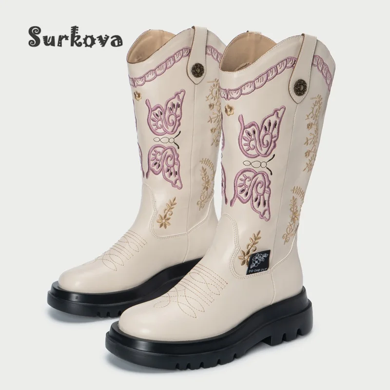 Retro Embroidered Cowboy Boots Mid-Heeled Butterfly Flowers Mid-Calf Boots Thick Bottom Slim Footware Knight Boots Modern Shoes
Retro Embroidered Cowboy Boots Mid-Heeled Butterfly Flowers Mid-Calf Boots Thick Bottom Slim Footware Knight Boots Modern Shoes
